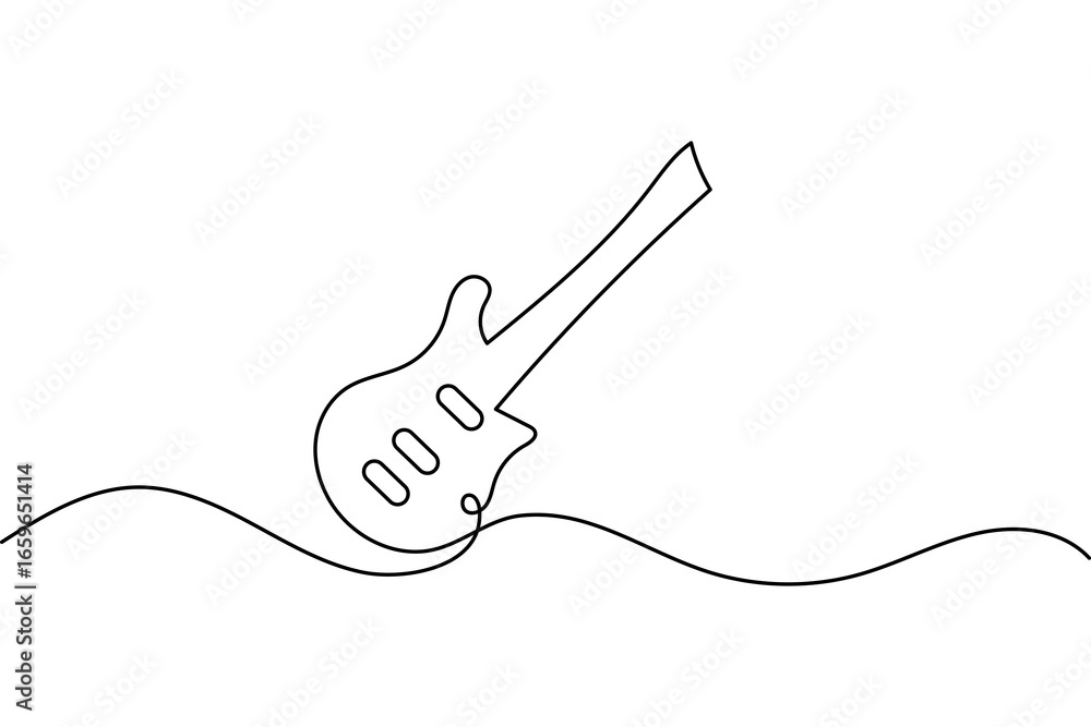 Obraz premium Guitar outline continuous one line art minimalist sketch isolated abstract vector design 