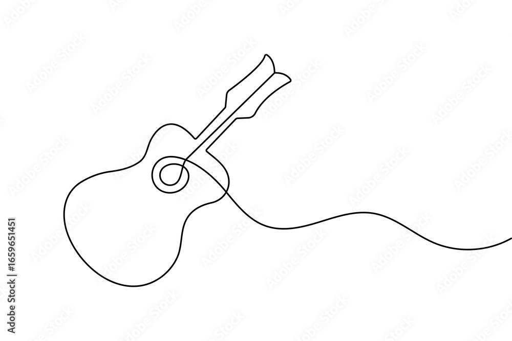 Obraz premium Guitar outline continuous one line art minimalist sketch isolated abstract vector design 