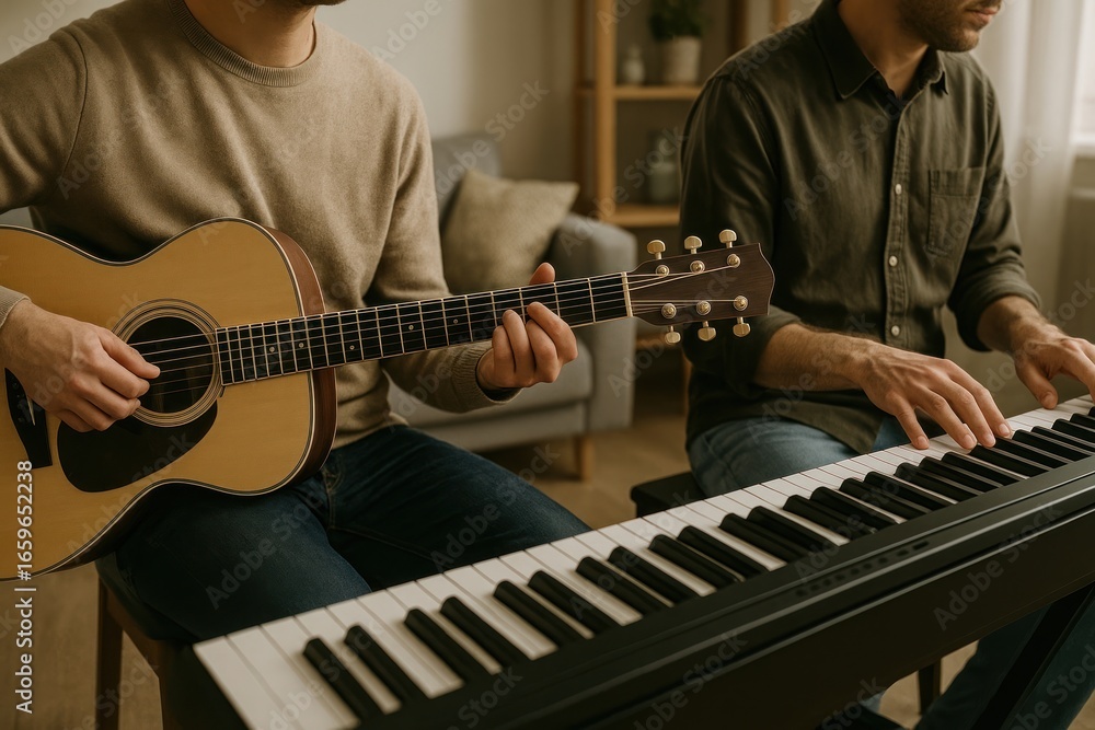 Obraz premium Musicians playing guitar piano