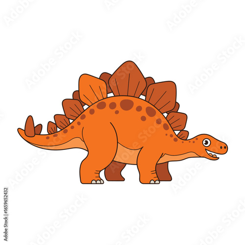 Orange cartoon Stegosaurus dinosaur with plates on its back illustration