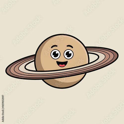 Cartoon Illustration of a Happy Planet Saturn with Rings space