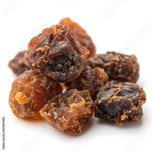 Golden dried frankincense resin placed on a white background, highlighting its crystalline texture, aromatic