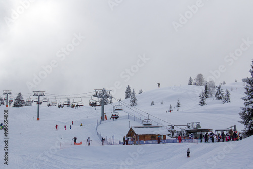 Les Houches ski area in the fog  Chamonix Haute-Savoie France