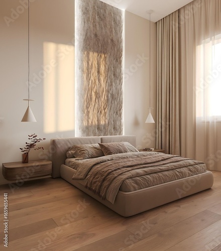 A modern bedroom in a luxurious design style..