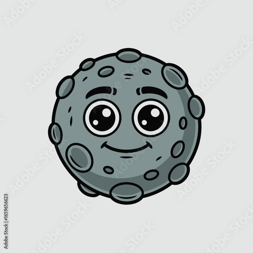 Cute cartoon moon character with happy face and craters image photo