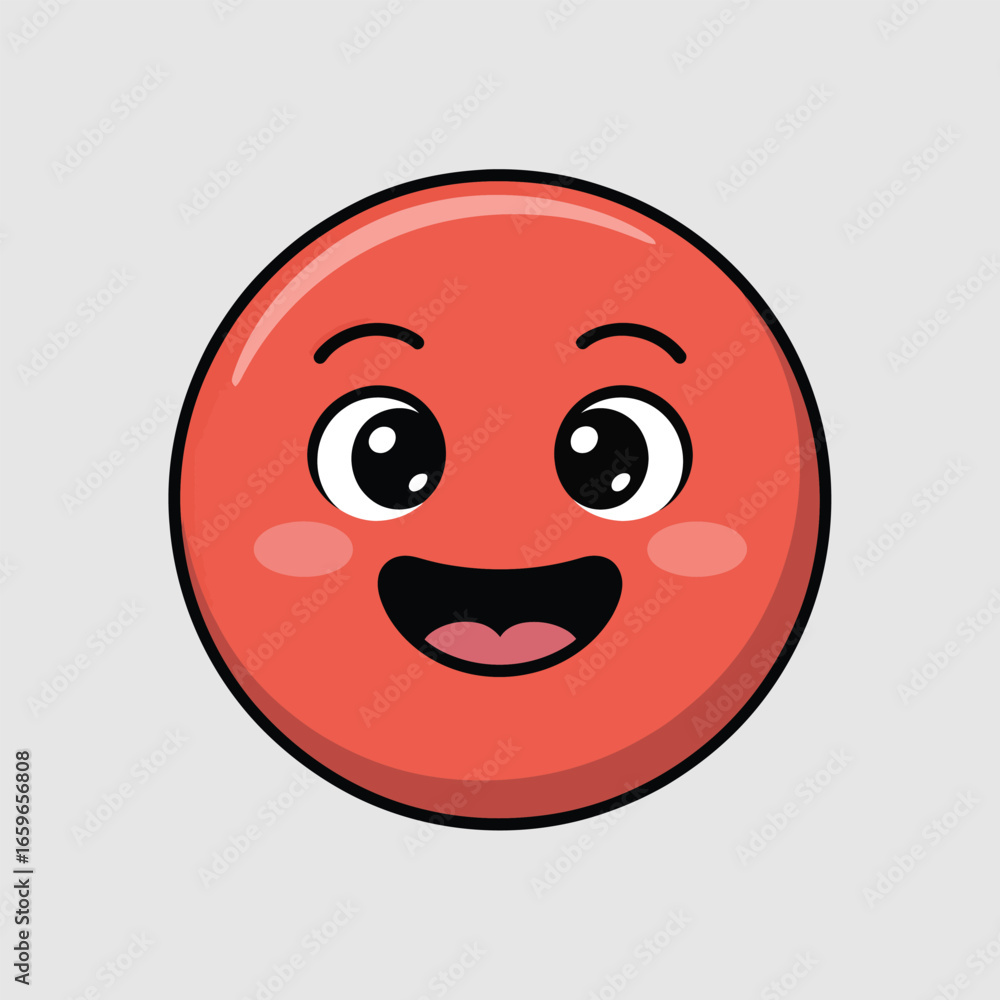 Obraz premium Red cartoon face emoji with big eyes and happy smile image photo