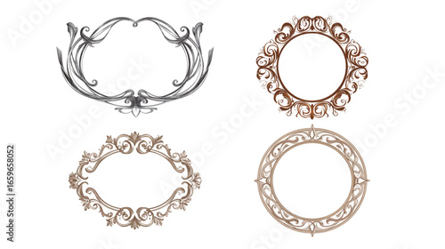 Round Decorative Frame in Art Nouveau Style – Vector Illustration