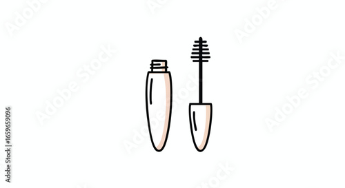 Illustration of an open mascara tube with wand, isolated on white background.