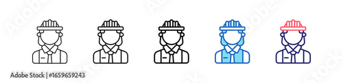 Engineer Icon In 5 Different Styles Set Collection.   