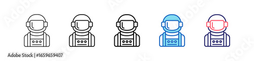 Astronaut Icon In 5 Different Styles Set Collection.   