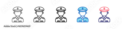 Captain Icon In 5 Different Styles Set Collection.   