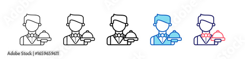 Waitress Icon In 5 Different Styles Set Collection.   