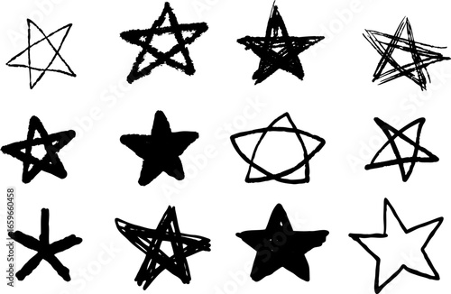 Star set in black sketch style. Simple design for decoration or craft projects.