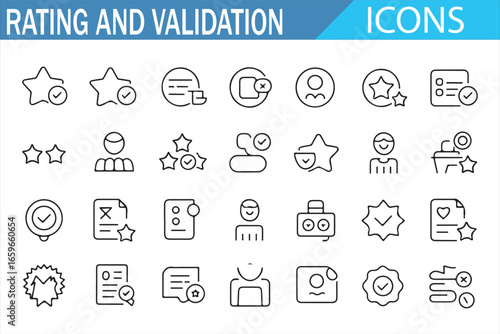 Icons for rating systems and validation processes, perfect for surveys and reviews.