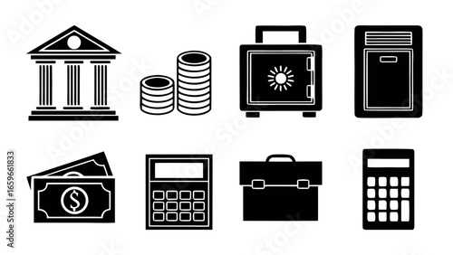 Collection of financial icons representing banking and wealth management