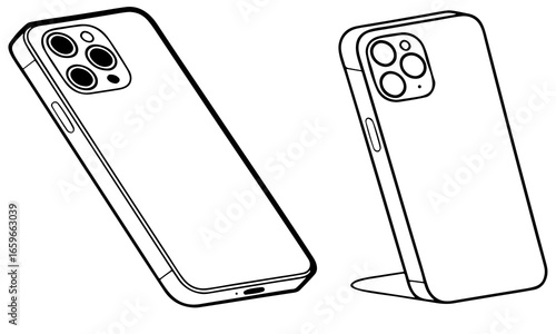Line art illustration of two modern smartphone designs