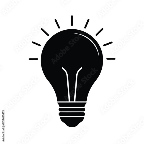 Black Silhouette of a Light Bulb with Glowing Filament