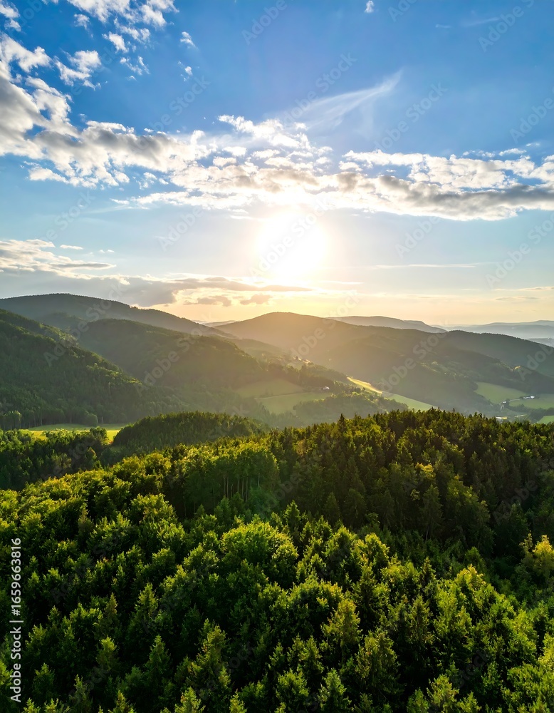 Fototapeta premium Panoramic vista of rolling hills at sunset