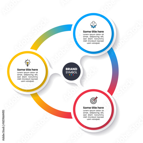 Infographic template. 3 linked circles with icons and text