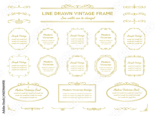 vintage frame set 11_gold／線幅変更できるゴールドのビンテージフレームとあしらい飾りのセット