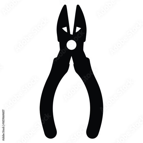 Steel metal pliers hand tool with red plastic handles isolated on a white background