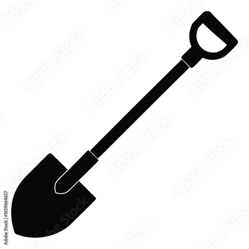 Vector illustration of an isolated gardening shovel or spade with a metal blade and wooden handle on a white background