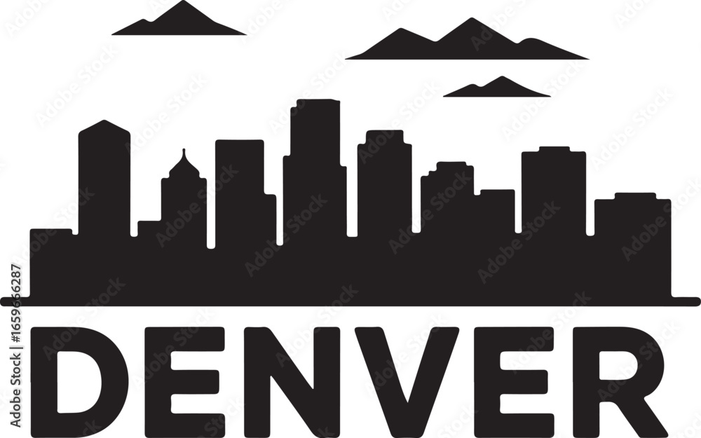 Fototapeta premium Denver Skyline Silhouette | Black Vector Cityscape on White Background