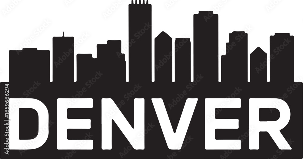 Fototapeta premium Denver Skyline Silhouette | Black Vector Cityscape on White Background