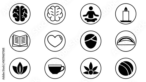 Collection of oval icons representing wellness and mindfulness concepts