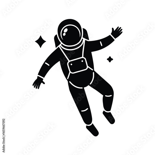 Black Vector of Astronaut Floating in Space Suit