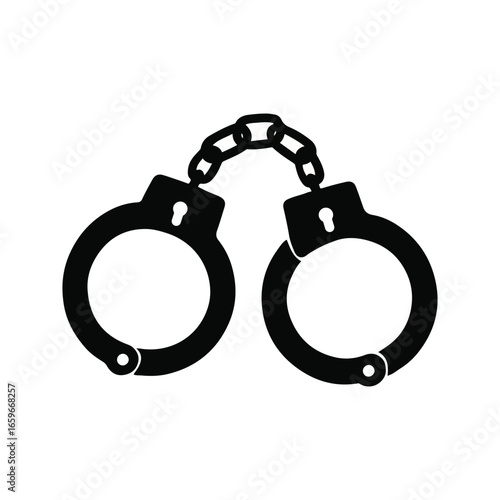 Black Handcuffs Silhouette Icon – Vector Illustration of Police Restraint