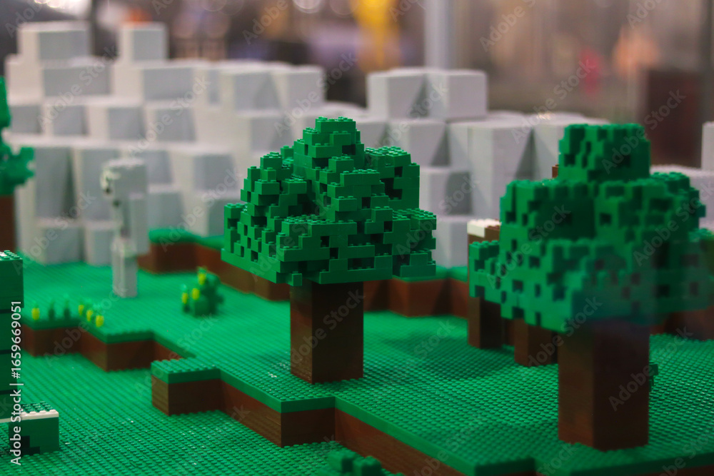 Obraz premium Colorful lego landscape with trees and structures