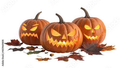 3 halloween pumpkins isolated on white