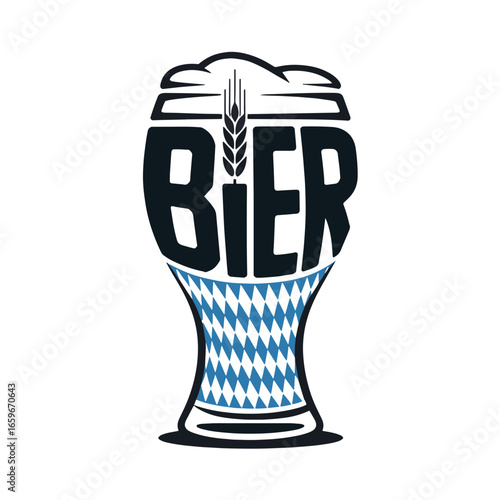 Creative design featuring a decorated glass of beer with a checkered pattern and barley on top, highlighting the theme of beer culture