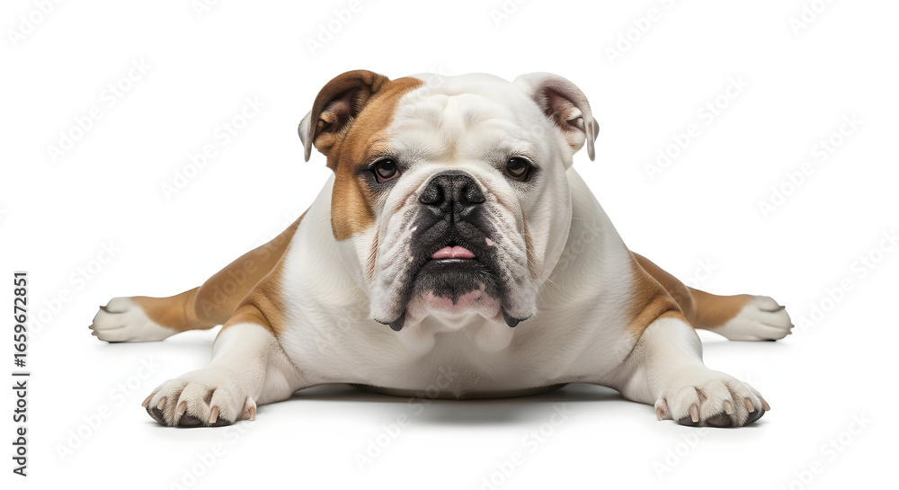 Fototapeta premium Relaxed English Bulldog with Brown White and Tan Markings.