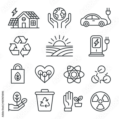 Vector art of collection of ecofriendly and sustainable energy icons