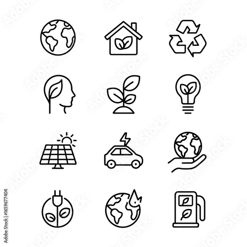 Vector art of collection of ecofriendly and sustainable living icons
