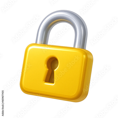 Yellow lock with a silver handle. The lock has a keyhole and is designed to keep something safe