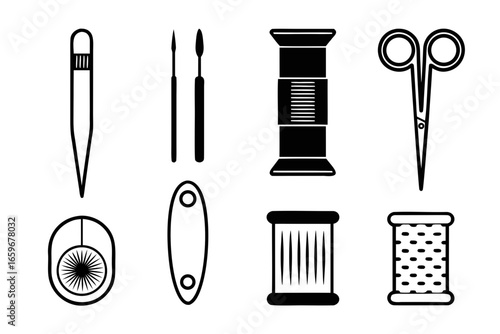 Set of sewing tools and supplies in a clean vector illustration