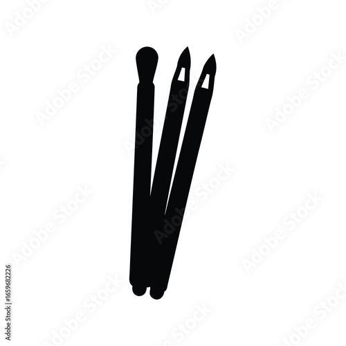 Minimalist Black Silhouette of Makeup Brushes on White Background for Design