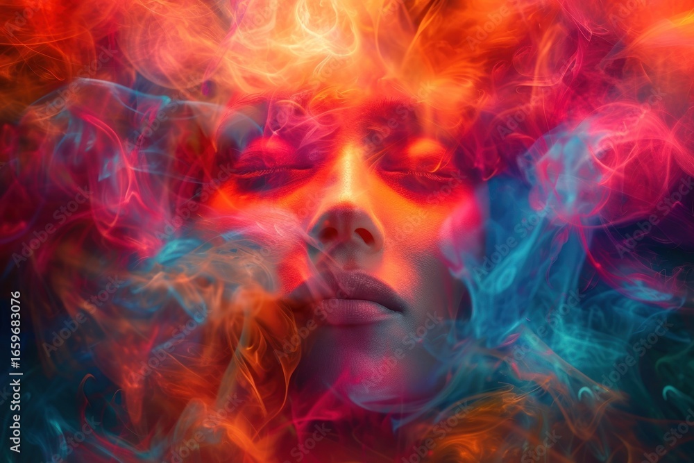 Fototapeta premium Psychedelic human meditation abstract portrait surreal.