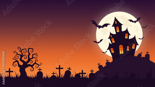 Halloween sale banner template featuring pumpkins, bats, and spooky typography. Great for marketing, ads, business promotions, and seasonal offers.