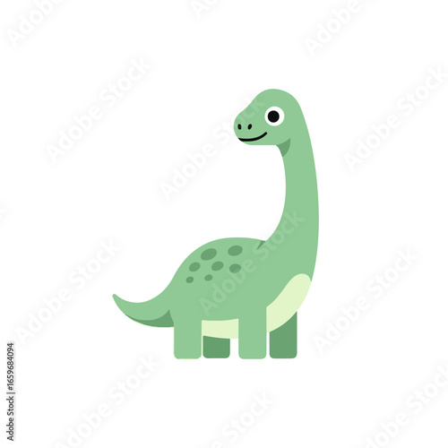 A cute baby Diplodocus sticker design, chibi cartoon style, 2D flat vector icon illustration of an adorable little. Kawaii style, character art, isolated on white background