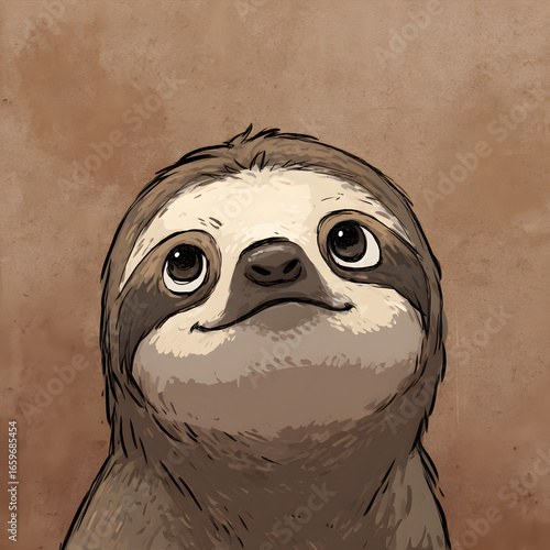 A cartoon of a sloth with a big smile on its face