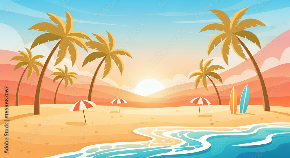 Obraz premium Relaxing Tropical Beach Illustration