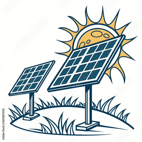 Illustration of solar panels with the sun