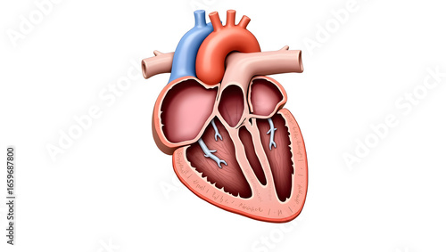 Anatomy & Physiology A detailed cross-section of the left ventricle, isolated on white, showing wall thickness, papillary muscles, and chordae tendineae for cardiac(4)