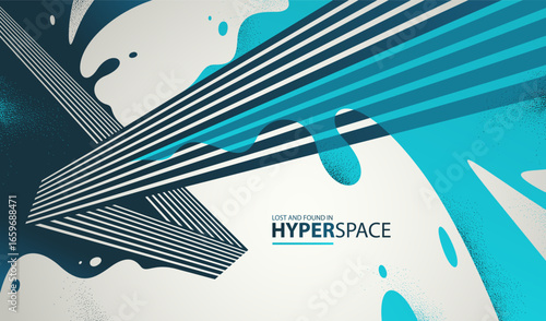 Fluid splash in motion over 3D lines in perspective space vector abstract background, energy blast explosion in chaos, surreal explosion art wallpaper.
