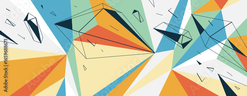 Low poly vector colorful abstract background, crystal structure 3D polygonals surface abstraction, elements in chaos, diamond structure.