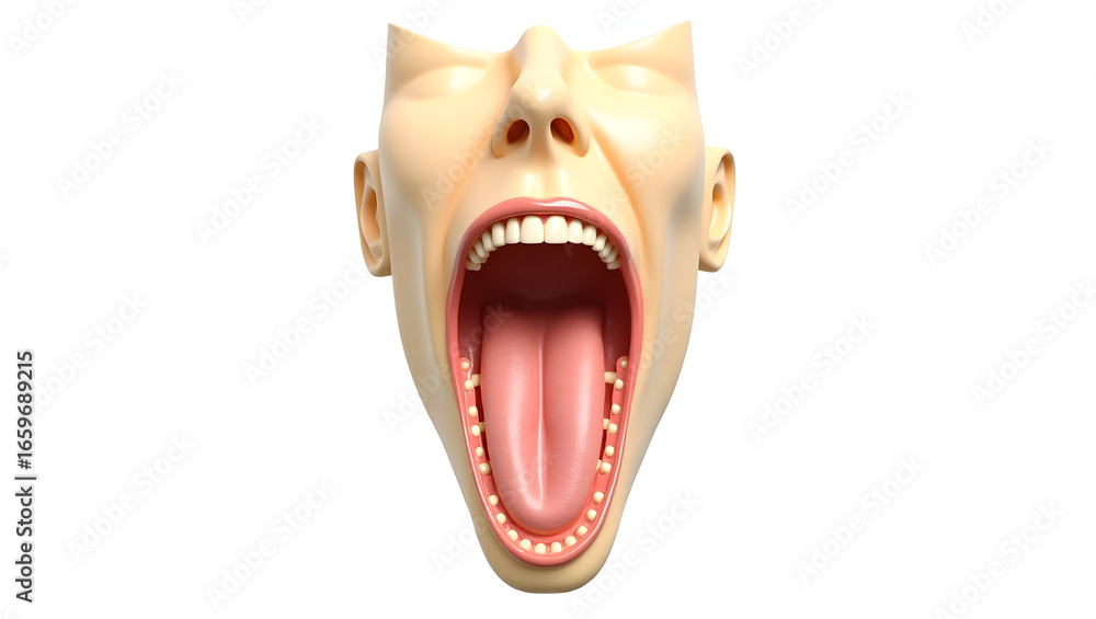 Naklejka premium Anatomy & Physiology A labeled model of the larynx, isolated on white, showing vocal cords, epiglottis, thyroid cartilage, and cricoid cartilage for voice, airway(2)